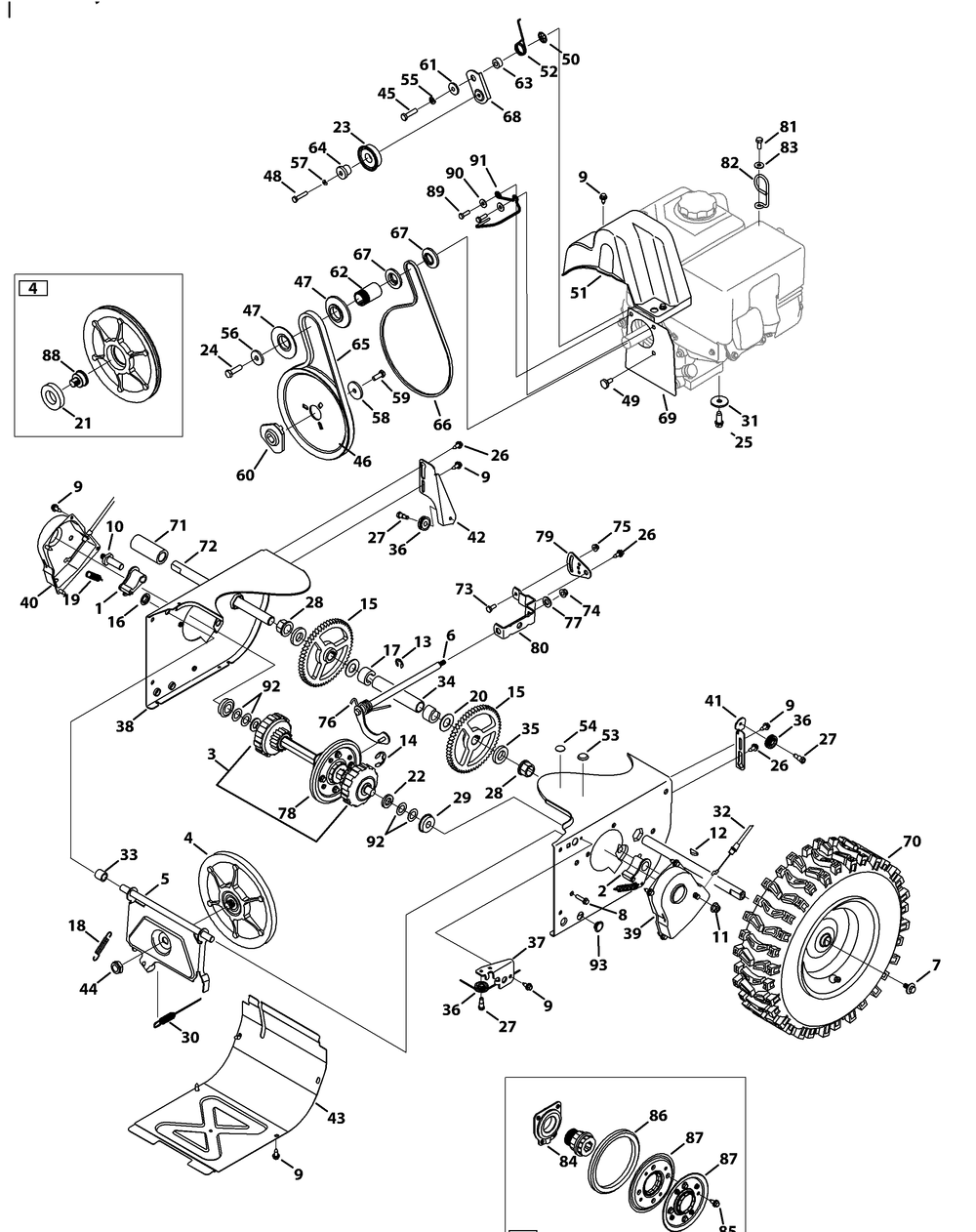Drive System Diagram and Parts List for 3X26-INCHHD31AH55SX (31AH55SX710)(2014) Cub Cadet Snow Blower